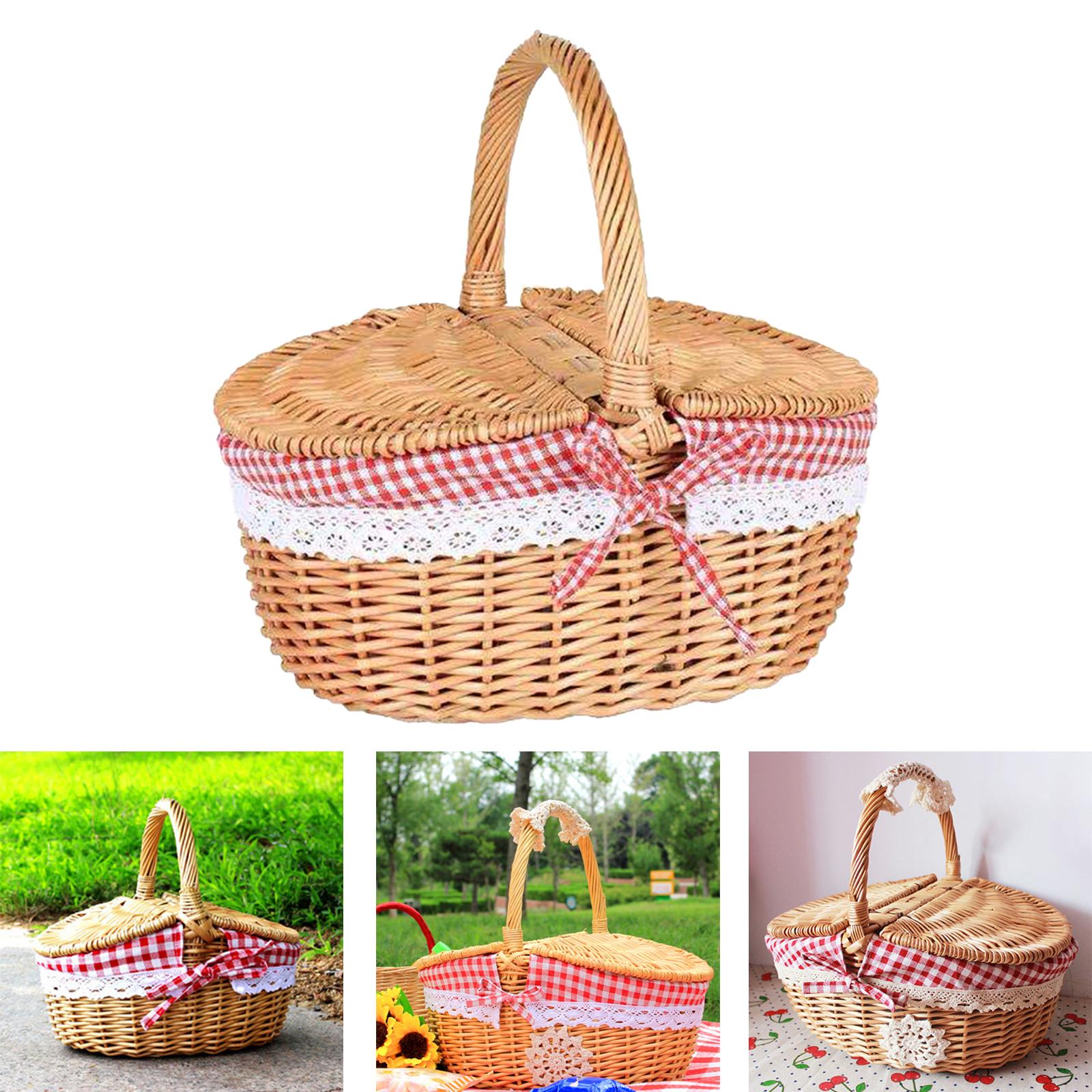 Basket Bag Wicker - Handgeweven rieten picknickmand met wasbare voering