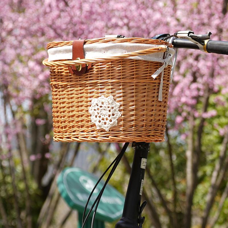 Basket Bag Wicker - Rieten Fietsmand Stuurmand Voor Fietsopslag Voormand