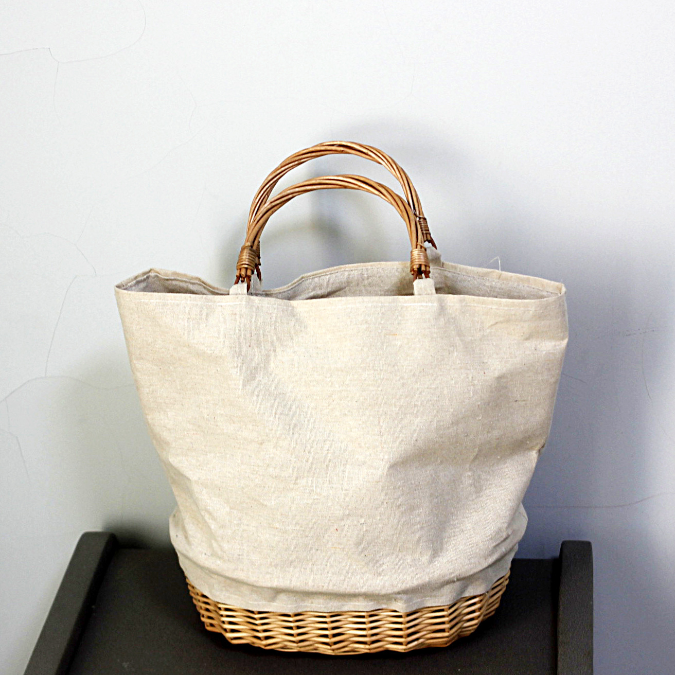 Basket Bag Wicker - Rieten geweven mand tas linnen patchwork