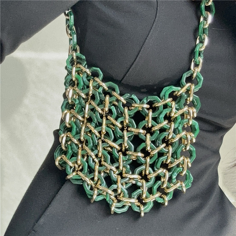 Women Bags Green - Groene metallic Hauberk schoudertas geweven ring
