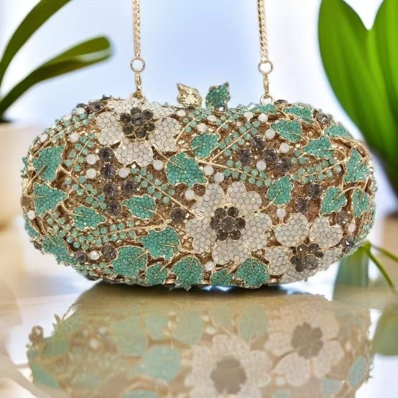 Women Bags Green - Vrouwen Groen/Witte Kristallen Clutch Avondtasje Stenen