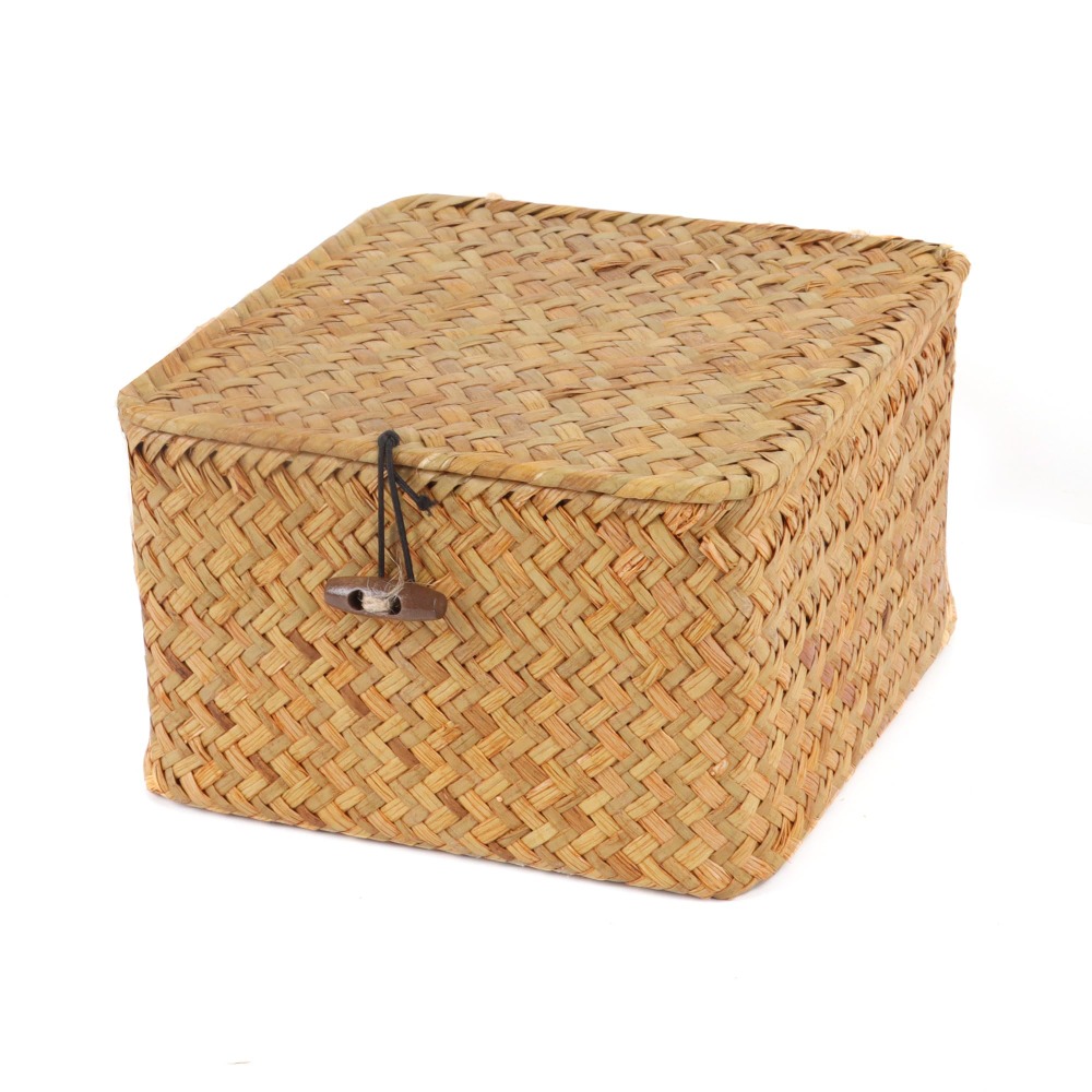 Basket Bag Wicker - Ecologische zeegras rieten opbergmanden met deksel,