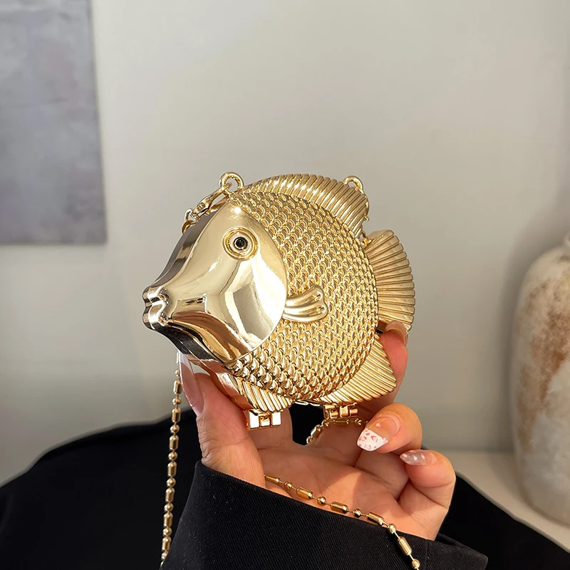 Women Bags Gold - Schattige kleine visvorm metalen mini schoudertas