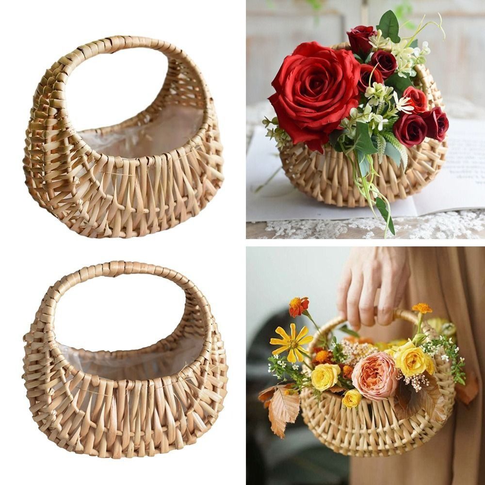 Basket Bag Wicker - Wilg Rotan Bloemenmeisje Manden Geel Stevig