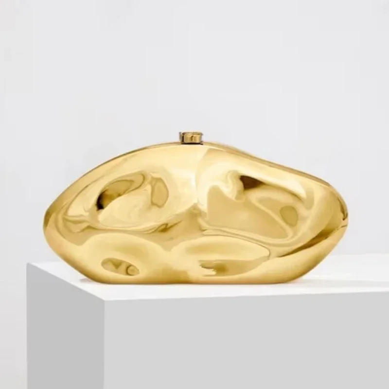 Women Bags Gold - Spiegelgouden onregelmatige cloud clutch tas dames