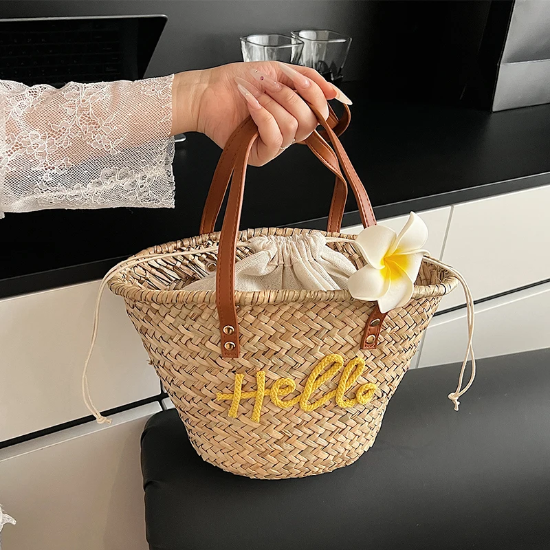 Basket Bag Wicker - Casual rieten geweven mandtassen rotan dameshandtassen