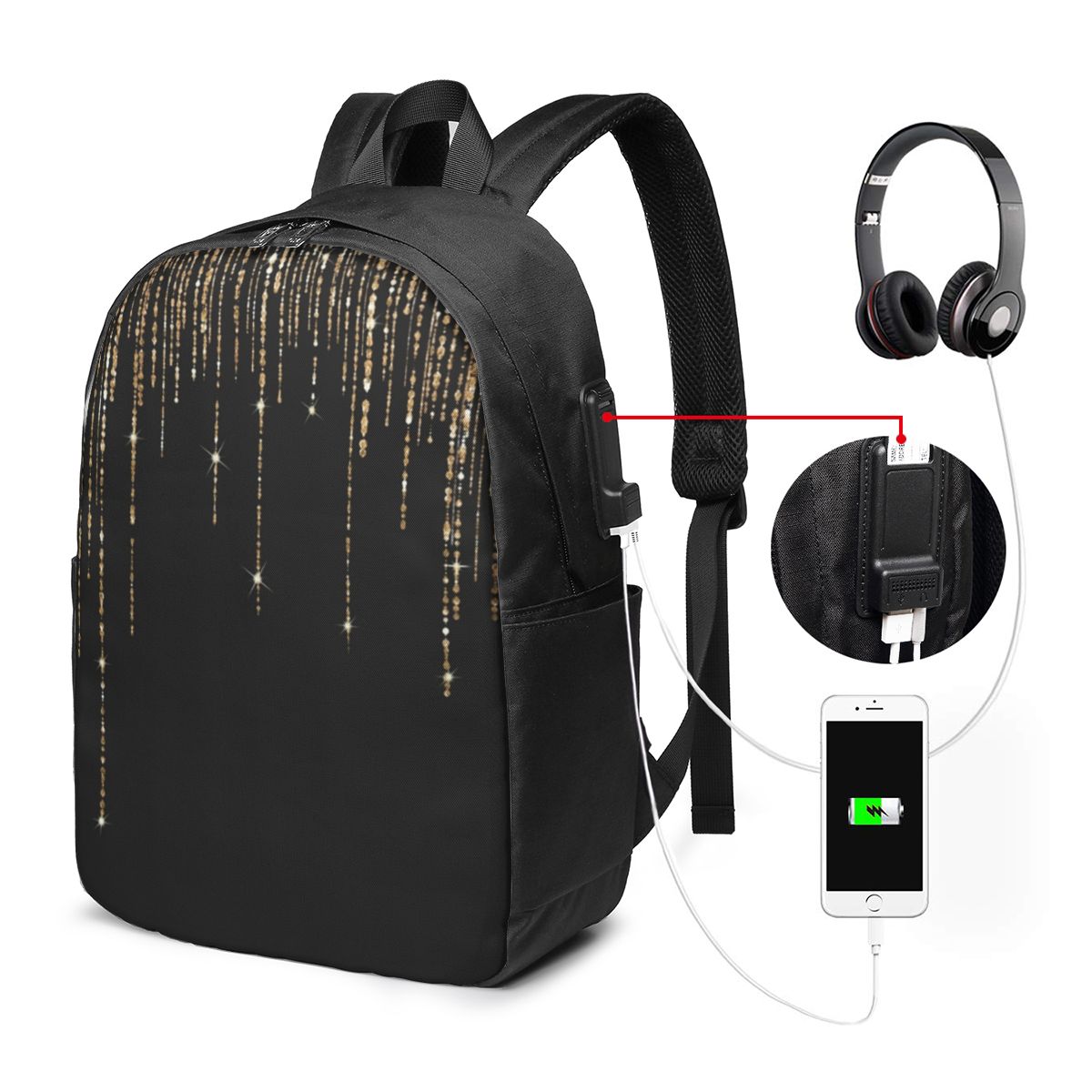 Zwart en goud glitterpatroon r - Women Bags Gold recensie en prijs
